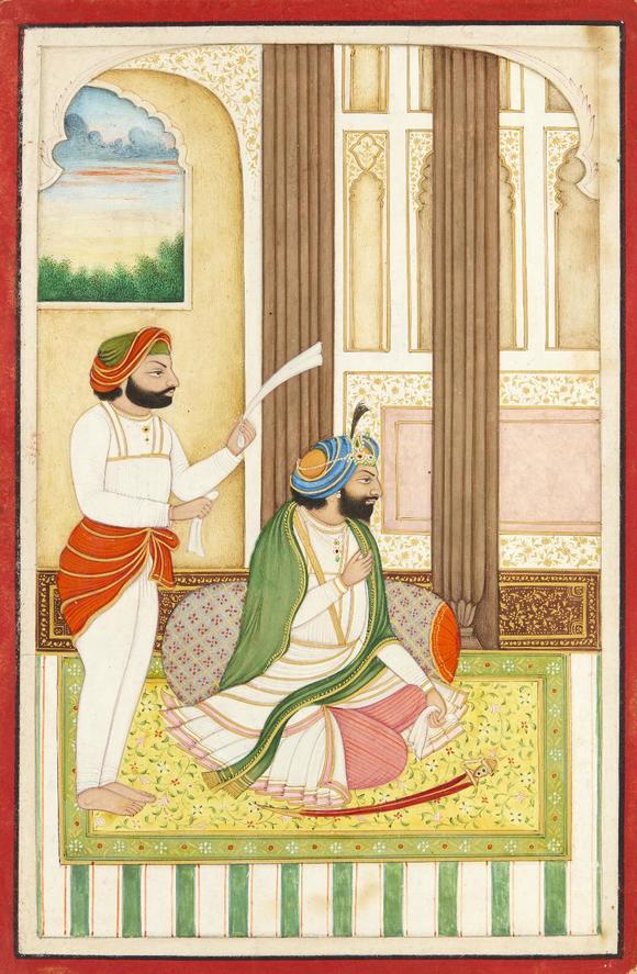 RoseberysA concertina album of ten seated portraits of Sikh rulers,?
North India, late 19th century,?

opaque pigments heightened with gold, each identifi