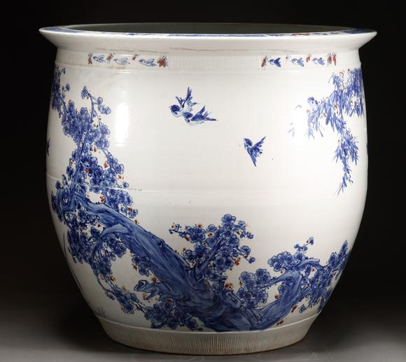 吉本株式會社清代 釉裡紅花鳥紋卷缸