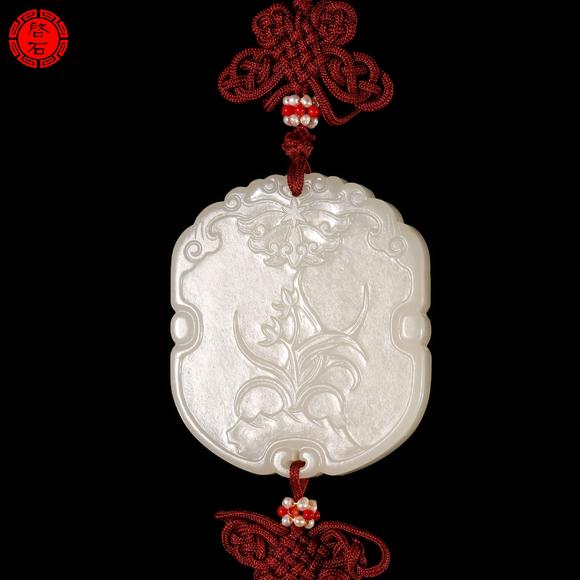 北京啟石清中期 梅蘭竹菊白玉對牌