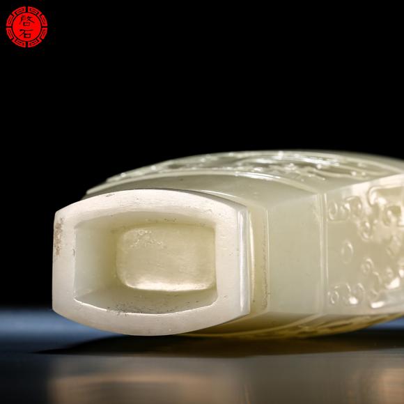 北京啟石清 白玉雙耳獸面紋賞瓶