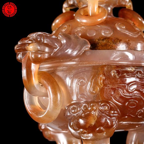 北京啟石清 獸耳活環(huán)三足香爐（帶木座）