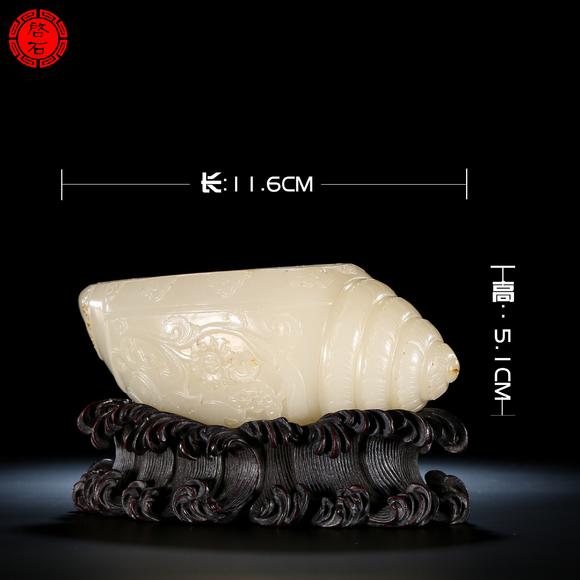 北京啟石清 文殊菩薩六字真言法螺（帶木座）