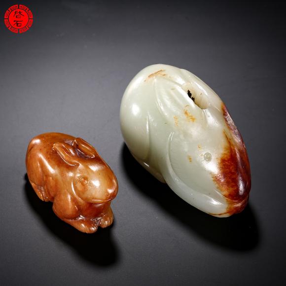北京啟石明 圓雕玉兔一組