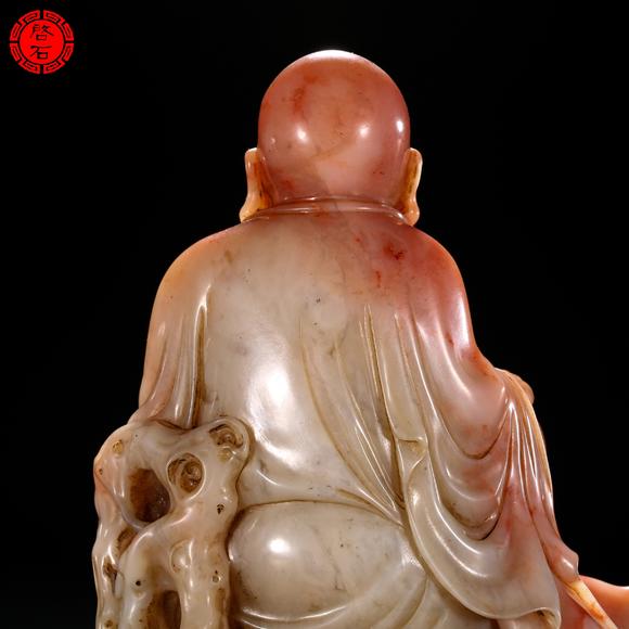北京啟石清 持卷羅漢擺件（帶紫檀座）