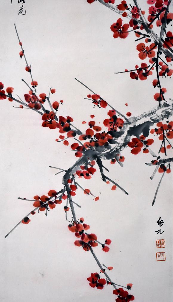 北京嘉翰紅梅圖 附帶原故宮博物院鑒定專家潘深亮鑒定證書