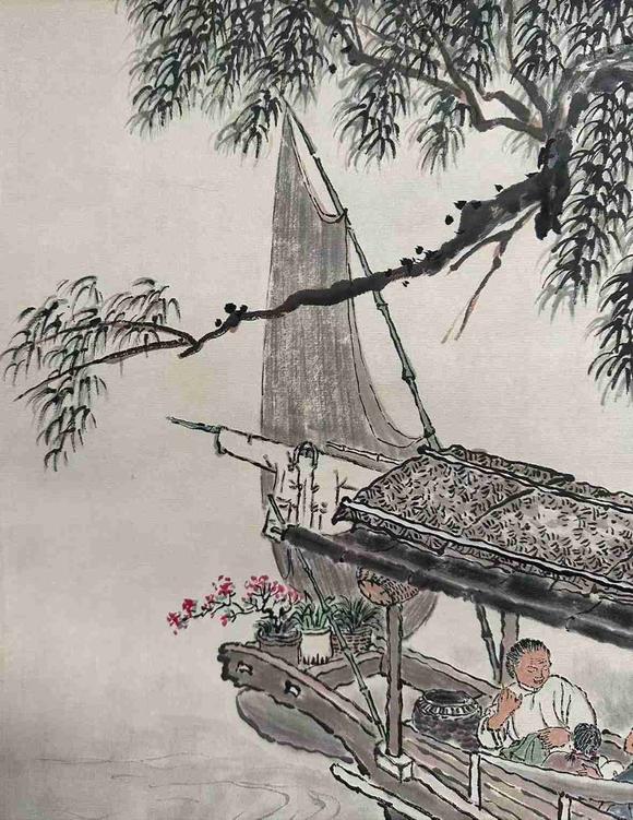 日本松町古美錢松喦 柳岸泊舟圖