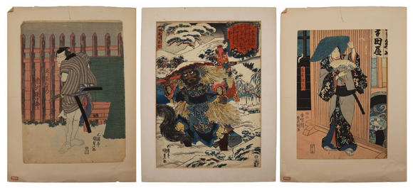 Clarke Auction Gallery(3) Assorted Japanese Woodblock Prints.