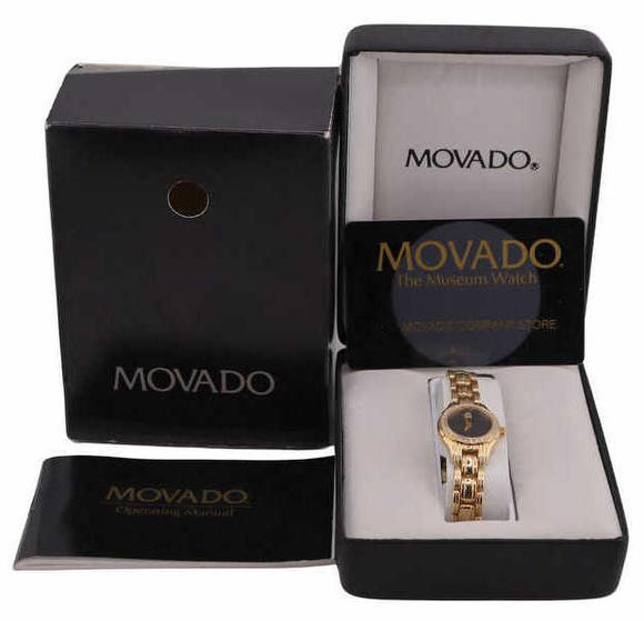 Clarke Auction GalleryJEWELRY. Lady's Movado 14kt Gold Diamond Bracelet
