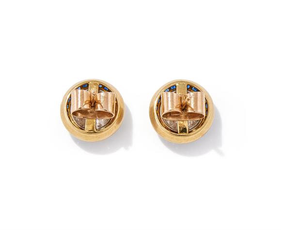 DreweattsA PAIR OF DIAMOND AND SAPPHIRE EARRINGS