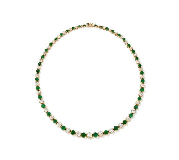 DreweattsAN EMERALD AND DIAMOND LINE NECKLACE