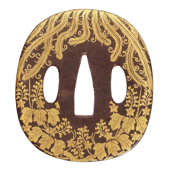 Kunsthaus Lempertz KGA gold nunome iron tsuba. 18/19th century