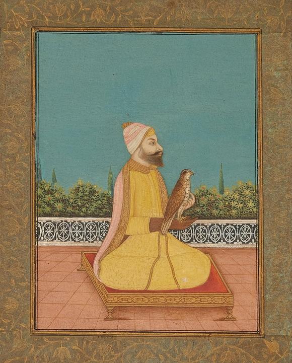 Kunsthaus Lempertz KGAn album leaf with a portrait of a Sikh Guru. Opaque pigments and gold on paper. Mughal Empire, India. 18th century