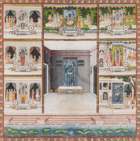 Kunsthaus Lempertz KGA small Nathadwara pichhvai. Opaque pigments and gold on textile. India, Rajasthan. Early 20th century