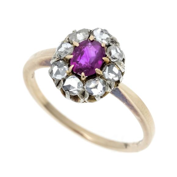 Historia AuktionshausRuby-diamond ring GG 585/000 with a