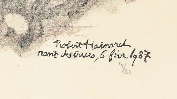 Piguet - H?tel des VentesRobert Hainard (1906-1999),  Apparition de renard , 6 février 1987, bois gravé, signé, [...] et numéroté 19/82 au crayon, 28,2x36,2 cm