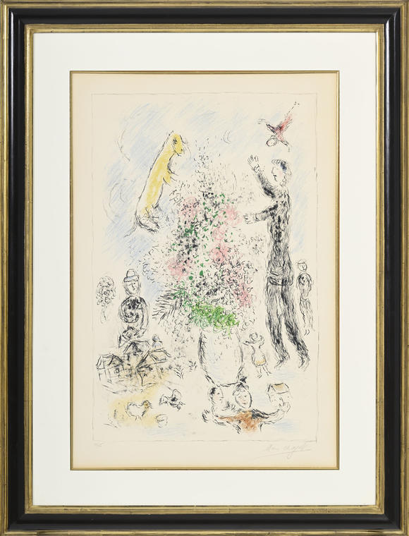 Piguet - H?tel des VentesMarc Chagall (1887-1985),  Les Lilas , 1980, lithographie en couleurs sur Velin d'Arches, signée et numérotée 31/50 au crayon, 92x59,5