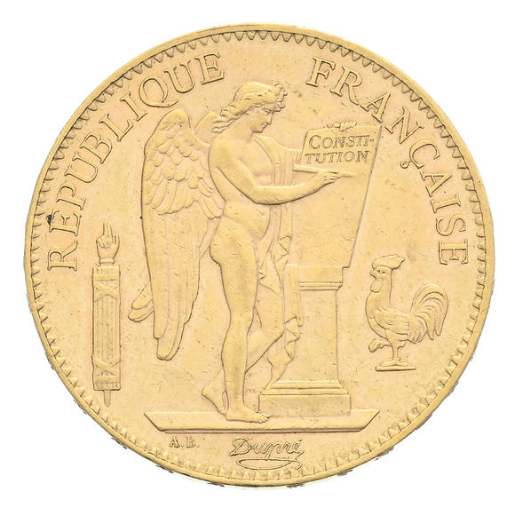 Piguet - H?tel des VentesFrance, 100 francs or 1904 A (Paris), type Génie, tranche inscrite en relief, diam. 3,5 cm, 32,2 g.