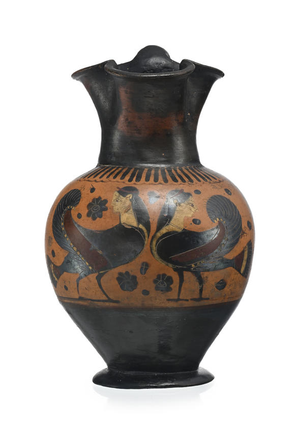 Piguet - H?tel des Ventes?nochoé en terre cuite à figure noire, ~550 av. J.-C., Attique, h. 21 cm