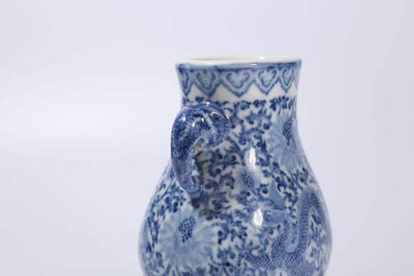 千美會(huì)青花龍鳳呈祥象耳尊