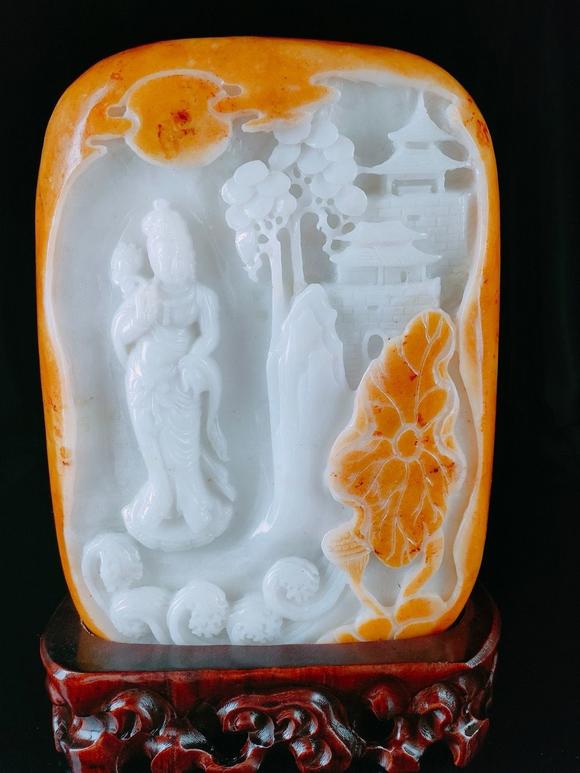 日本松町古美和田玉擺件