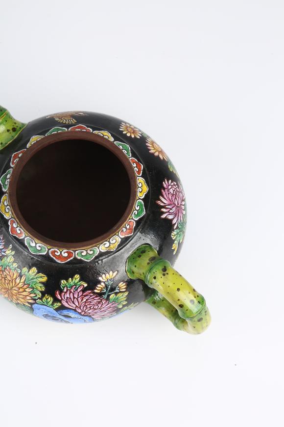 千美會紫砂胎畫琺瑯安居樂業(yè)紋竹節(jié)形執(zhí)壺