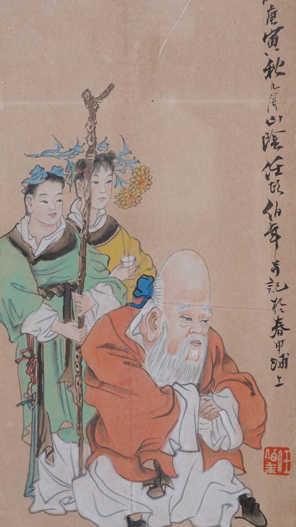 千美會任伯年紙本人物圖畫畫框