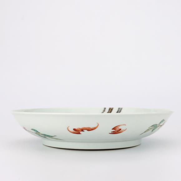 KARSON AUCTIONQing Yongzheng period, Famille Rose Dish with Branch-Extending Eight Peaches and Five Bats