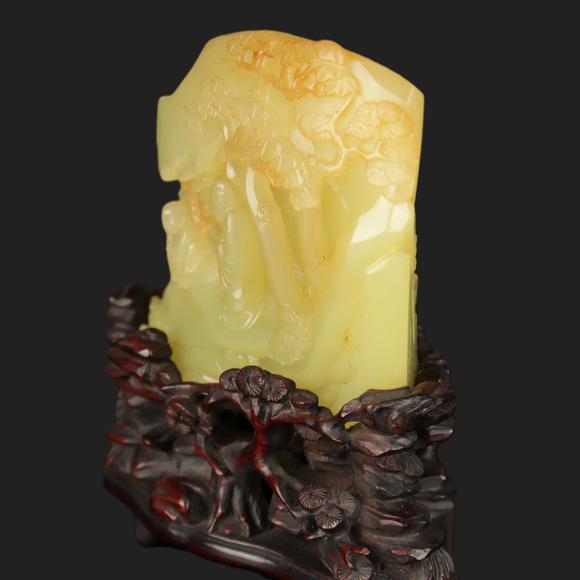 朱雀美術(shù)拍賣清 黃玉雕人物紋山子