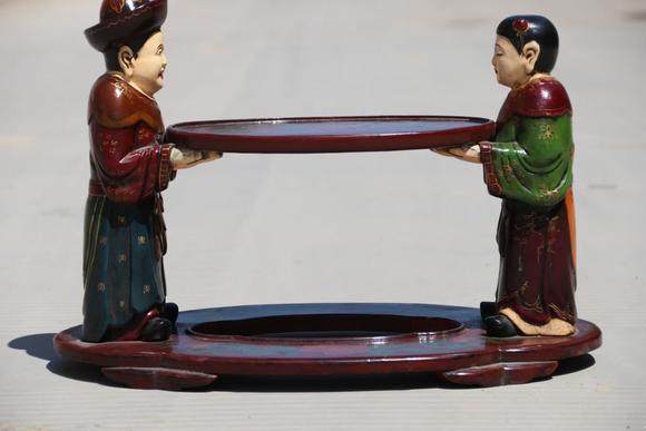 億品兆富株式會(huì)社（AALPZF）清代木胎漆器 雙童獻(xiàn)瑞彩繪抬盤