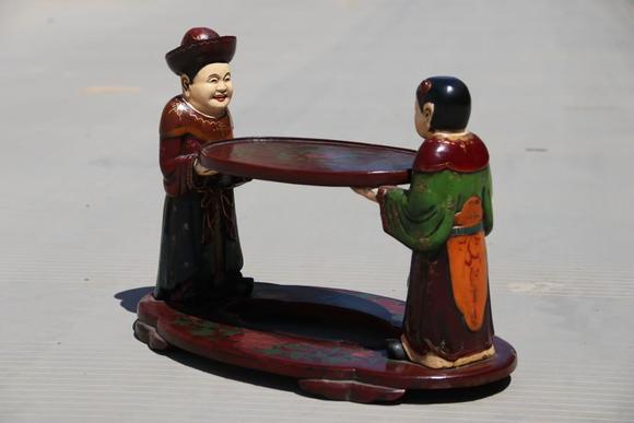 億品兆富株式會社（AALPZF）清代木胎漆器 雙童獻(xiàn)瑞彩繪抬盤