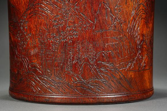 HUNG YUN ZHAI AUCTION HOUSE INCHuanghuali Wood Landscape Brush Pot