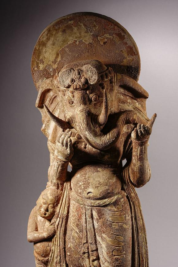HUNG YUN ZHAI AUCTION HOUSE INC5th Century Yongning Temple Style Painted Clay Arhat Statue