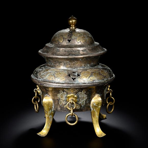 HUNG YUN ZHAI AUCTION HOUSE INCPre-Ming Dynasty Silver-Gilt Floral Incense Burner