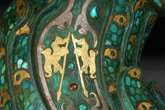 HUNG YUN ZHAI AUCTION HOUSE INCPre-Ming Dynasty Gold and Silver Inlaid Inscribed Mythical Beast