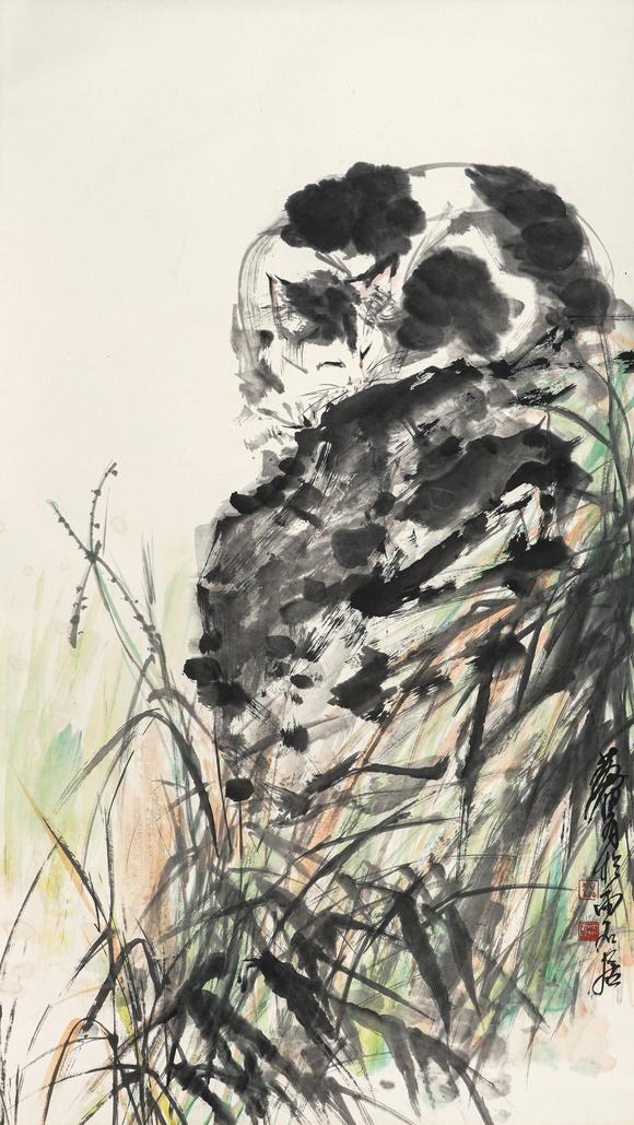 中鴻信黃胄（1925-1997）?幽石貓趣圖
