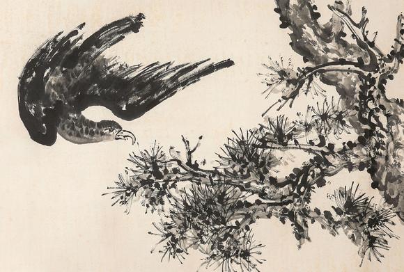 中鴻信劉海粟（1896-1994）、陳佩秋（1923-2020）?松鷹圖巨幀
