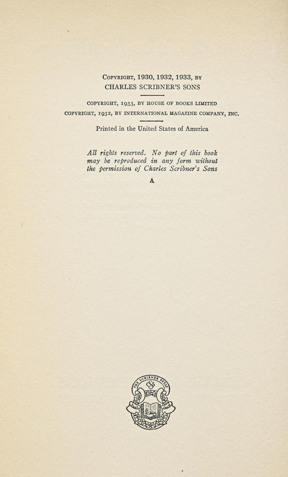 Piguet - H?tel des VentesHEMINGWAY (Ernest). Winner Take Nothing. New York, Charles Scribner’s Sons, 1933. In-8°HEMINGWAY (Ernest). Winner Take Nothing. New York, Charles Scribner’s Sons, 1933. 8vo., publisher’s full black cloth, publisher’s uncl