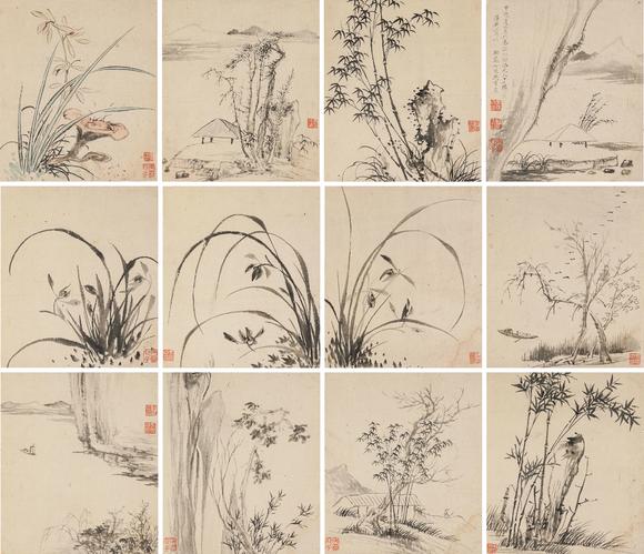 中鴻信馬守真（1548-1604）[明末]?山水花卉十二開(kāi)冊(cè)