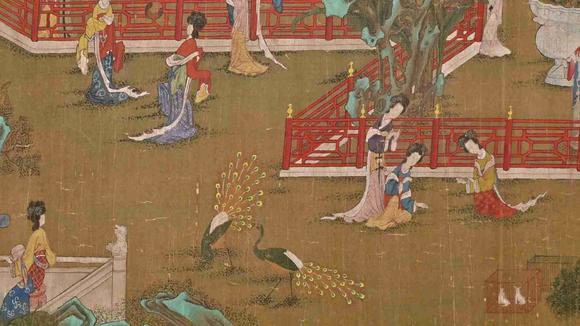 日本松町古美唐寅  宮苑仕女游春圖