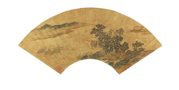 東京銀座（古美術(shù)宋磁）仇英  山水扇面