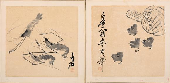 東京銀座（古美術(shù)宋磁）齊白石  雛雞·群蝦