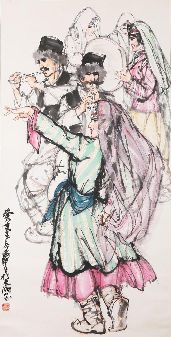 東京銀座（古美術(shù)宋磁）黃胄  載歌載舞