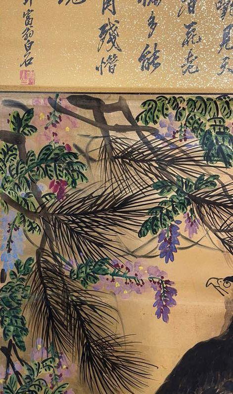 日本松町古美齊白石 金紙花鳥圖