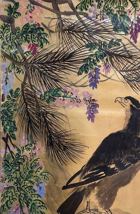 日本松町古美齊白石 金紙花鳥圖
