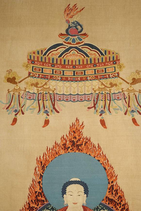 日本東競株式會社清代 釋迦牟尼佛刺繡唐卡