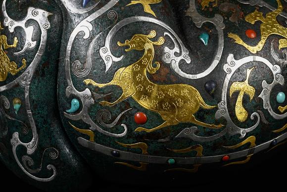 日本東競(jìng)株式會(huì)社明以前 銅錯(cuò)金銀鑲嵌獸