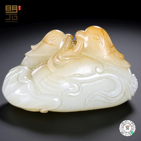 北京明石拍賣有限公司清中期 白玉鴛鴦臥荷擺件