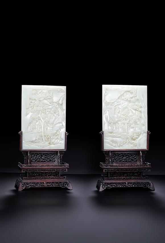 北京明石拍賣(mài)有限公司清乾隆 白玉八仙祝壽圖插屏一對(duì)