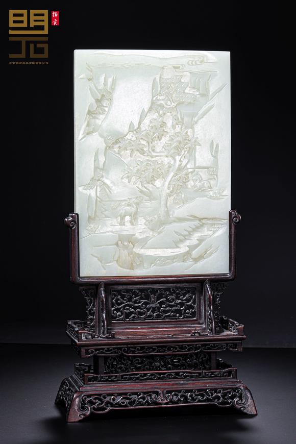 北京明石拍賣(mài)有限公司清乾隆 白玉八仙祝壽圖插屏一對(duì)