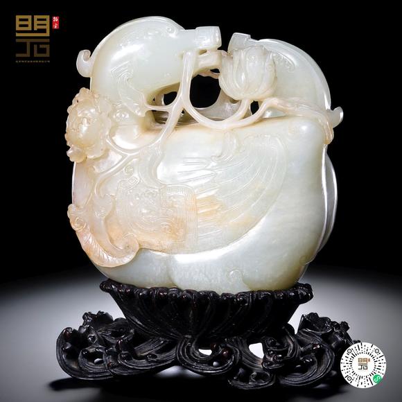 北京明石拍賣有限公司清乾隆 白玉寶鴨穿蓮鳳紋擺件